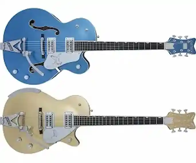 Gretsch G6136T-59 Limited Edition Falcon with Bigsby,Lake Placid Blue、G6134T Limited Edition Penguin with Bigsby,Casino Gold